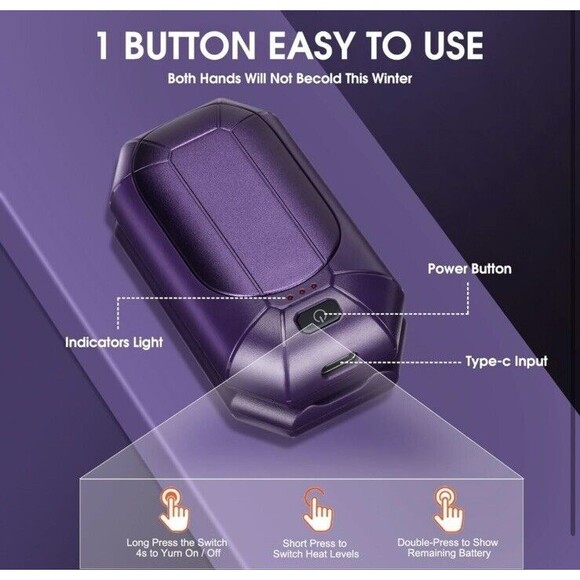 Electric Hand Warmers Rechargeable 2 Pack Color: Midnight Purple:Easy To Use - Picture 2 of 7